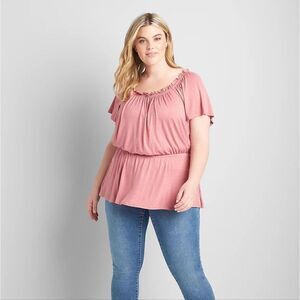 𝅺LANE BRYANT Flutter Sleeve Peplum Top with Elastic Waist sz 18/20 Romantic
